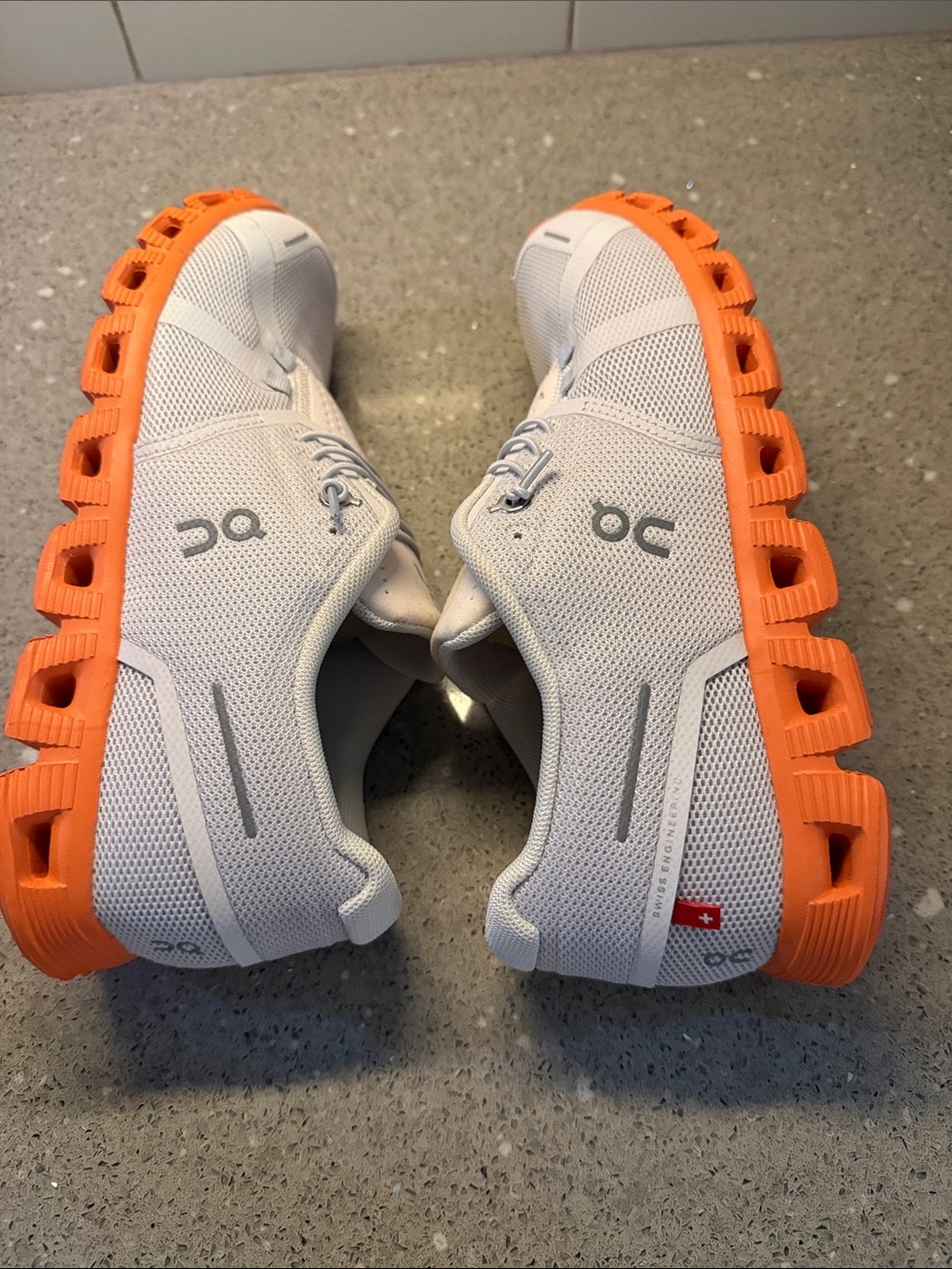 On Running White Athletic Shoes with Orange Outsole - Picture 2 of 3